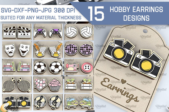 Hobby Earrings Laser Cut Bundle. Wooden Earrings SVG SVG Evgenyia Guschina 