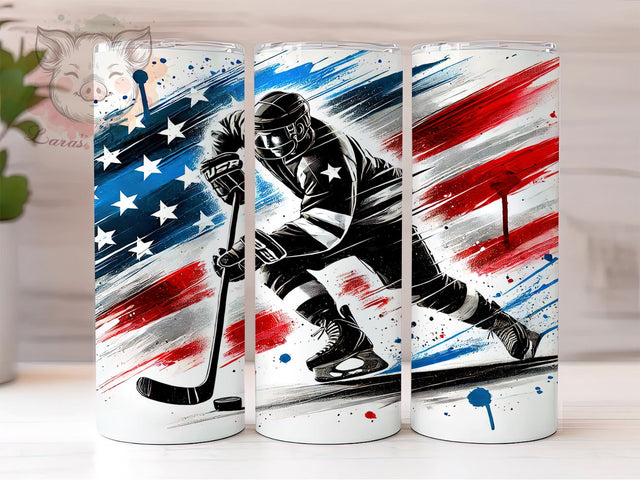 Hockey American Flag 20oz Tumbler Wrap, American Flag Design, 20oz Sublimation Tumbler, Sports Drinkware, Patriotic Gift, USA Hockey Fan, Custom Hockey Decor Sublimation Lara' s Designs 