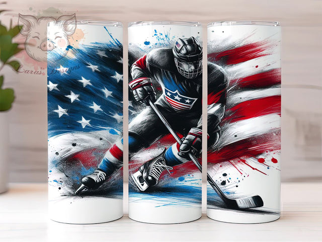 Hockey American Flag 20oz Tumbler Wrap, American Flag Design, 20oz Sublimation Tumbler, Sports Drinkware, Patriotic Gift, USA Hockey Fan, Custom Hockey Decor Sublimation Lara' s Designs 