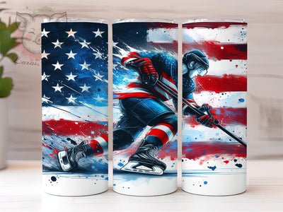 Hockey American Flag 20oz Tumbler Wrap, American Flag Design, 20oz Sublimation Tumbler, Sports Drinkware, Patriotic Gift, USA Hockey Fan, Custom Hockey Decor Sublimation Lara' s Designs 