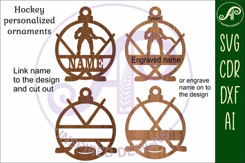 Hockey Christmas Ornament SVG laser cut SVG APInspireddesigns 