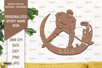 Hockey Sign Laser Cut. Personalized Sport Name Sign SVG Evgenyia Guschina 