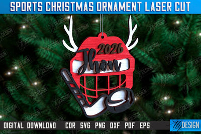 Hockey Sports Christmas Ornament Laser Cut Design, Sport Toy SVG Fly Design 