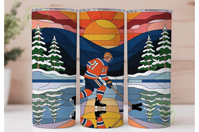 Hockey Stained Glass 20oz Tumbler Wrap Sublimation PixelChick 