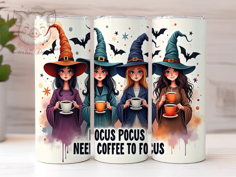 Hocus Pocus 20 oz Skinny Tumbler Sublimation Design, Straight & Tapered Tumbler Png, Coffee To Focus Tumbler Png, Digital Download PNG Sublimation Lara' s Designs 