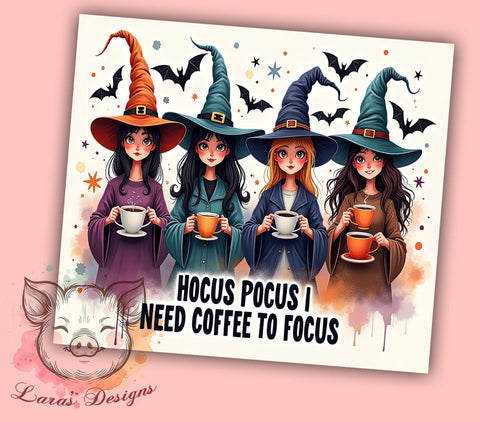 Hocus Pocus 20 oz Skinny Tumbler Sublimation Design, Straight & Tapered Tumbler Png, Coffee To Focus Tumbler Png, Digital Download PNG Sublimation Lara' s Designs 