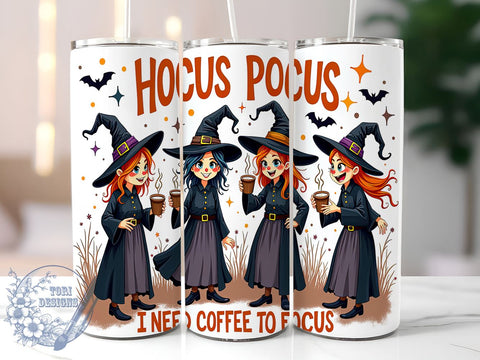 Hocus Pocus 20oz Skinny Tumbler PNG, Coffee To Focus Tumbler Sublimation Wrap, Straight & Tapered Tumbler Wrap, Instant Digital Download Sublimation ToriDesigns 
