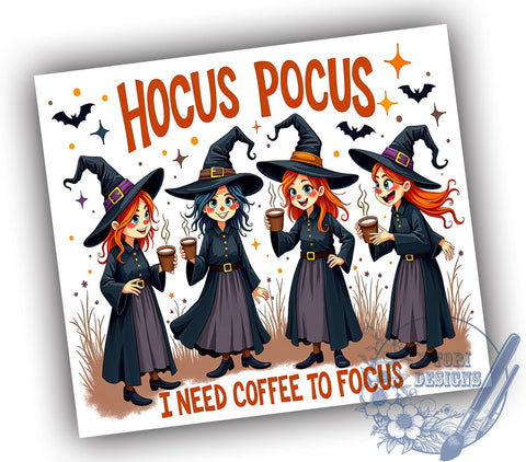 Hocus Pocus 20oz Skinny Tumbler PNG, Coffee To Focus Tumbler Sublimation Wrap, Straight & Tapered Tumbler Wrap, Instant Digital Download Sublimation ToriDesigns 