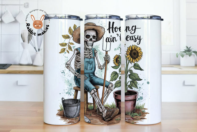 Hoeing Ain't Easy Tumbler Wrap, Skeleton Garden 20 Oz Skinny Sublimation Tumbler PNG, Cute Skeleton Tumbler Design Digital Download Sublimation Rabbitmakies 