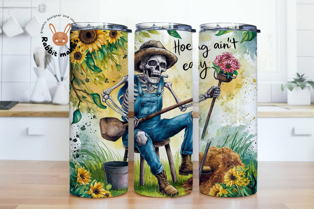 Hoeing Ain't Easy Tumbler Wrap, Skeleton Garden 20 Oz Skinny Sublimation Tumbler PNG, Cute Skeleton Tumbler Design Digital Download Sublimation Rabbitmakies 