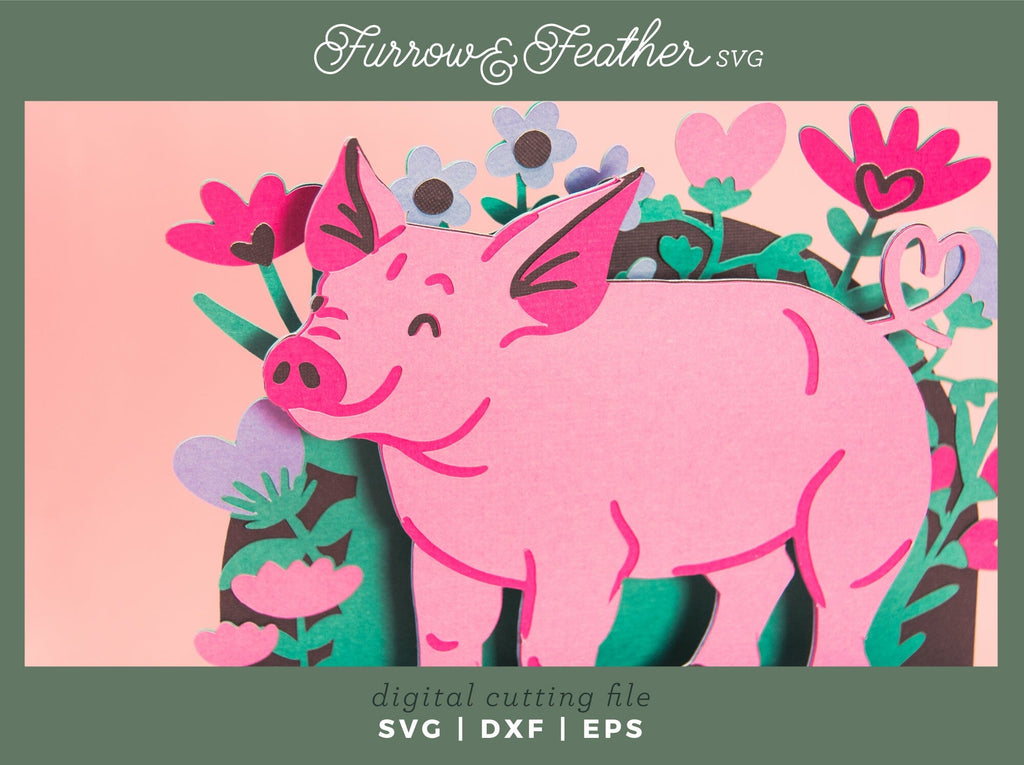 Hogs & Kisses Pig Card - Valentine's Day Card SVG - So Fontsy