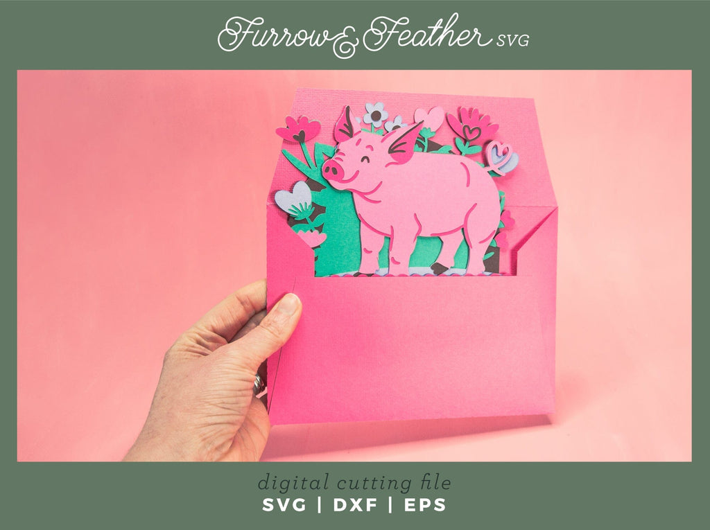 Hogs & Kisses Pig Card - Valentine's Day Card SVG - So Fontsy