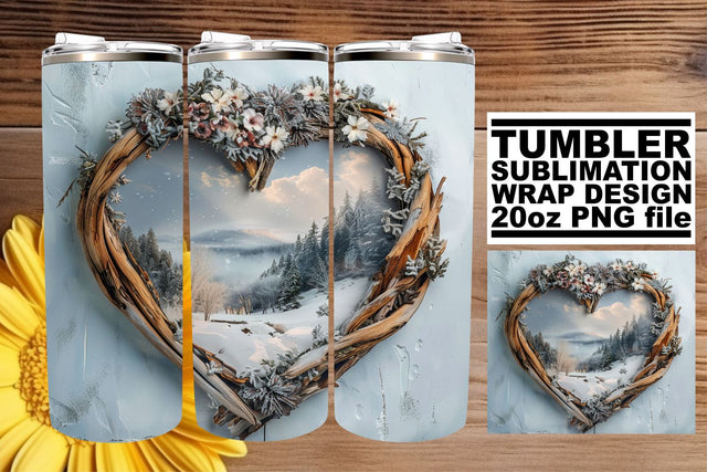 Holiday 3D Heart Frame Christmas Tumbler Wrap 20oz Sublimation afrosvg 