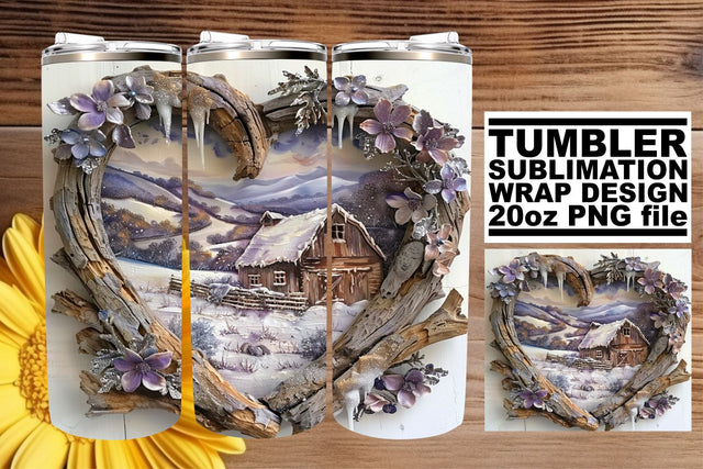 Holiday 3D Heart Frame Tumbler Wrap Christmas Winter Sublimation afrosvg 