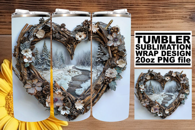 Holiday 3D Heart Frame Tumbler Wrap Sublimation 20oz Sublimation afrosvg 