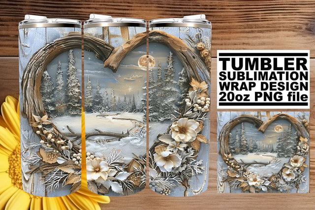 Holiday 3D Heart Frame Tumbler Wrap Sublimation Christmas Sublimation afrosvg 