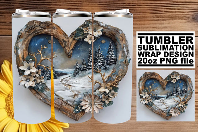 Holiday 3D Heart Frame Winter Scene Tumbler Wrap Sublimation Sublimation afrosvg 
