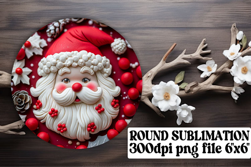 Holiday 3D Santa Claus Keychain Round Design PNG Sublimation afrosvg 