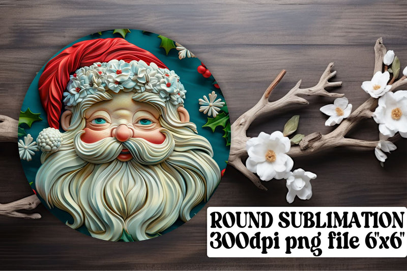 Holiday 3D Santa Claus Keychain Round Design PNG Sublimation afrosvg 