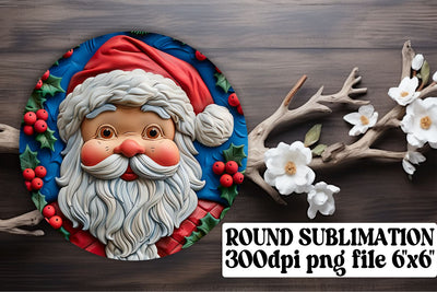 Holiday 3D Santa Claus Keychain Round Design PNG Sublimation afrosvg 
