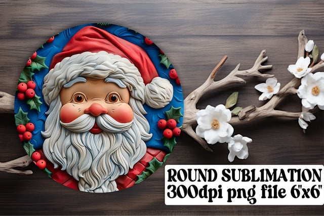 Holiday 3D Santa Claus Keychain Round Design PNG Sublimation afrosvg 