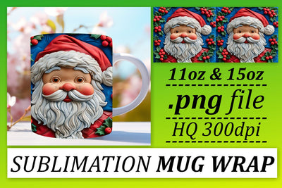 Holiday 3D Santa Claus Wrap 11oz 15oz Mug Design Sublimation afrosvg 