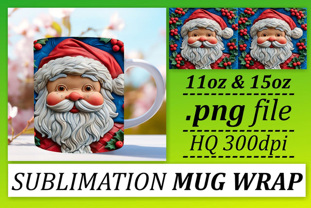 Holiday 3D Santa Claus Wrap 11oz 15oz Mug Design Sublimation afrosvg 