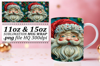 Holiday 3D Santa Claus Wrap 11oz 15oz Mug Design Sublimation afrosvg 