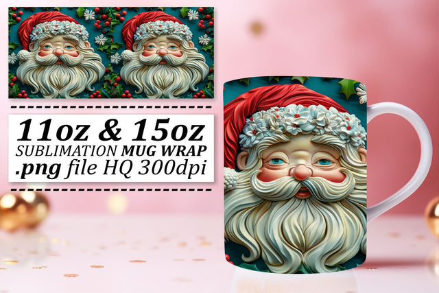 Holiday 3D Santa Claus Wrap 11oz 15oz Mug Design Sublimation afrosvg 