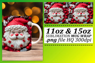 Holiday 3D Santa Claus Wrap 11oz 15oz Mug Sublimation Sublimation afrosvg 