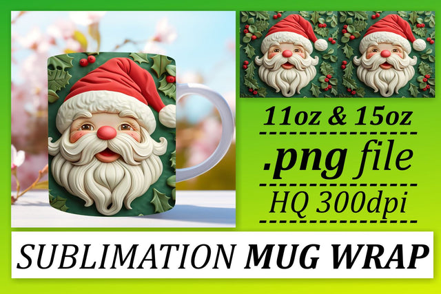 Holiday 3D Santa Mug Wrap 11oz 15oz Christmas Design Sublimation afrosvg 