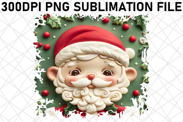 Holiday 3D Santa Round Design PNG Christmas Sublimation afrosvg 