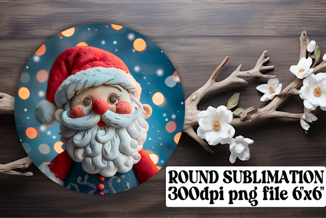 Holiday 3D Santa Round Keychain Design PNG Christmas Sublimation afrosvg 