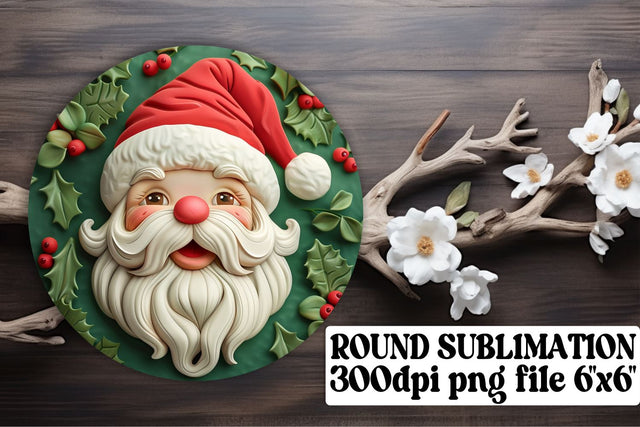 Holiday 3D Santa Round Keychain Design PNG Christmas Sublimation afrosvg 