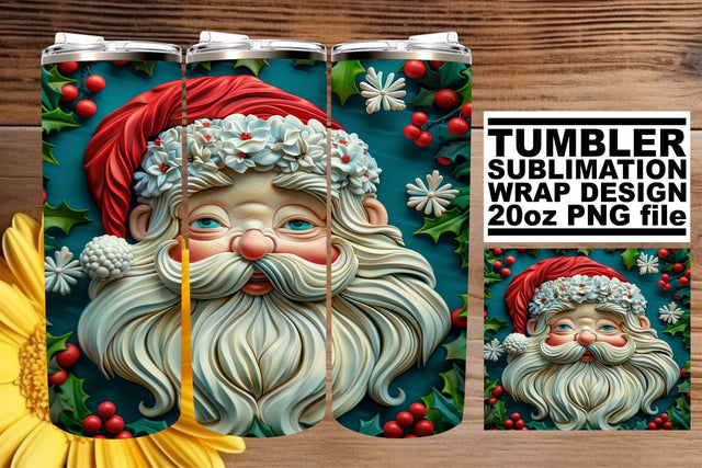 Holiday 3D Santa Tumbler Wrap | 20oz Christmas Design Sublimation afrosvg 