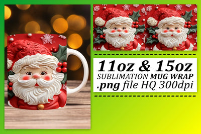 Holiday 3D Santa Wrap 11oz 15oz Festive Mug Design Sublimation afrosvg 