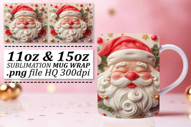 Holiday 3D Santa Wrap 11oz 15oz Winter Mug Design Sublimation afrosvg 