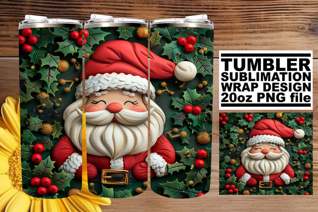 Holiday 3D Santa Wrap | 20oz Tumbler Christmas Design Sublimation afrosvg 
