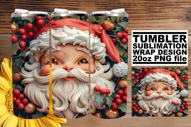 Holiday 3D Santa Wrap | 20oz Tumbler Sublimation Design Sublimation afrosvg 