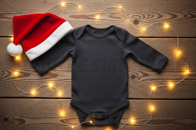 Holiday baby onesie and santa hat set Mock Up Photo Designangry 