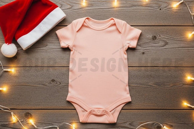 Holiday baby onesie with santa hat Mock Up Photo Designangry 