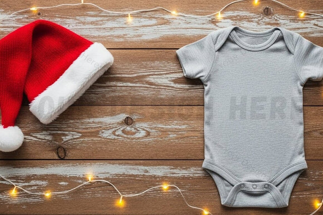 Holiday baby onesie with santa hat Mock Up Photo Designangry 