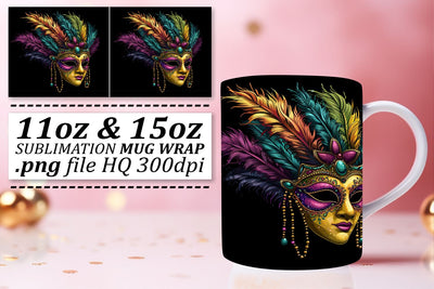 Holiday Carnival Magic: Mardi Gras Mask Pattern Mug Sublimation afrosvg 
