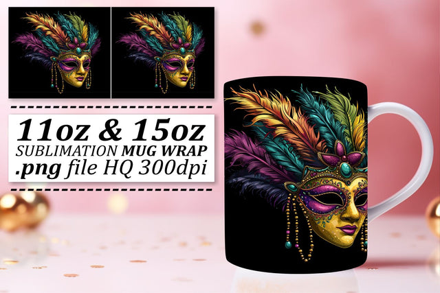 Holiday Carnival Magic: Mardi Gras Mask Pattern Mug Sublimation afrosvg 
