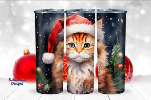 Holiday Cat Skinny Tumbler Wrap | 20 oz Skinny Tumbler Wrap Sublimation Christmas Design Sublimation Sublimatiz Designs 