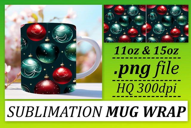 Holiday Cheer Sublimation: Ornaments Pattern Mug Wrap Sublimation afrosvg 