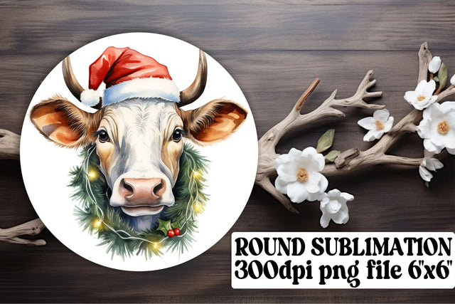 Holiday Cheer with Christmas Cow Circle Ornaments Sublimation afrosvg 