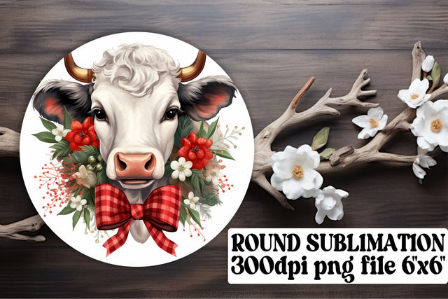 Holiday Cheer with Christmas Cow Circle Ornaments Sublimation afrosvg 