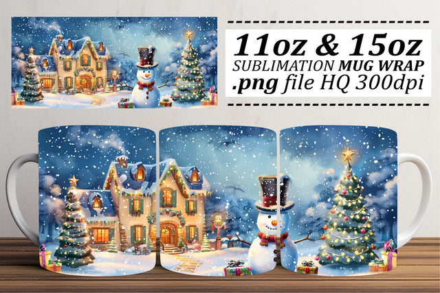 Holiday Christmas Mug Wrap Design for Sublimation - Winter Scene 11oz & 15oz Sublimation afrosvg 