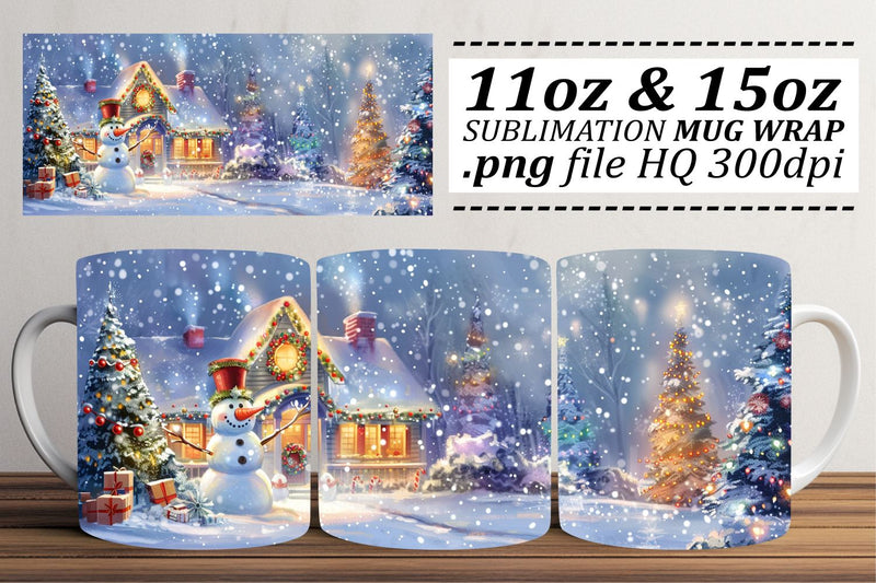 Holiday Christmas Mug Wrap Sublimation with Winter Landscape - 11oz & 15oz Sublimation afrosvg 